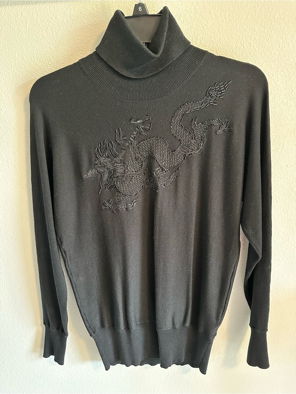 Lauren Ralph Lauren Black Turtleneck Sweater with Embroidered Dragon size S